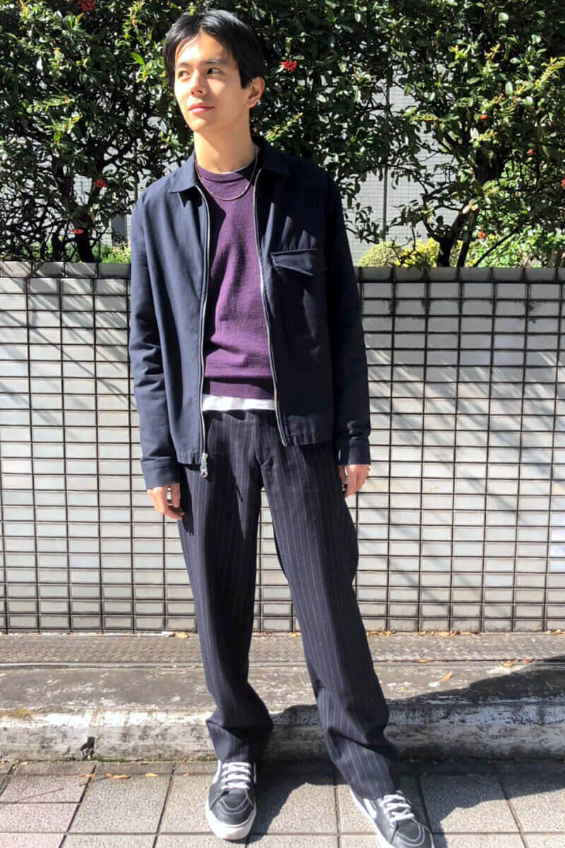 パープルとストライプで ちょい不良コーデを意識 Modelsnap Men S Non No Web メンズノンノウェブ