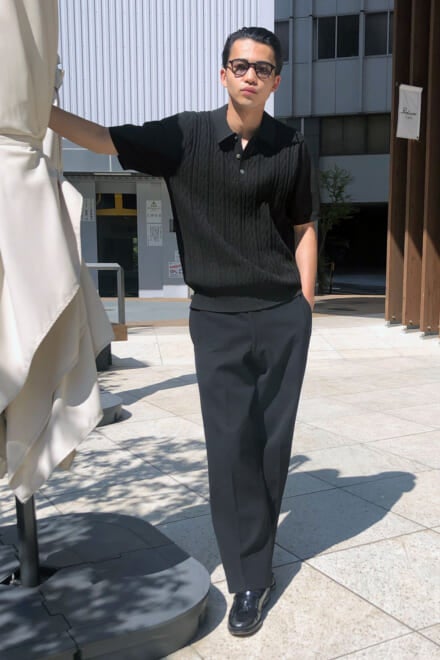 中田圭祐は、ステューシーのポロシャツでちょっと上品な夏の黒コーデに！