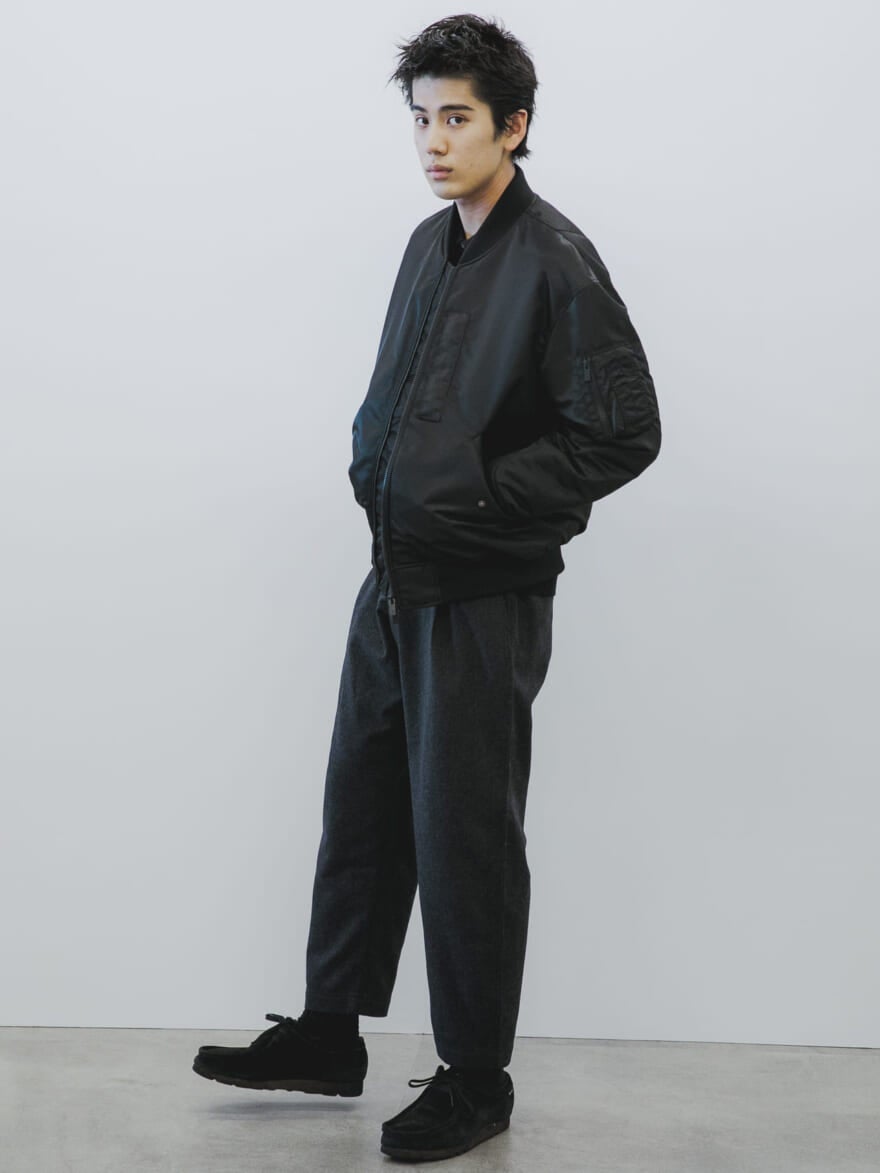 UNIQLO +J ウールブレンドタックパンツ 79 ネイビー