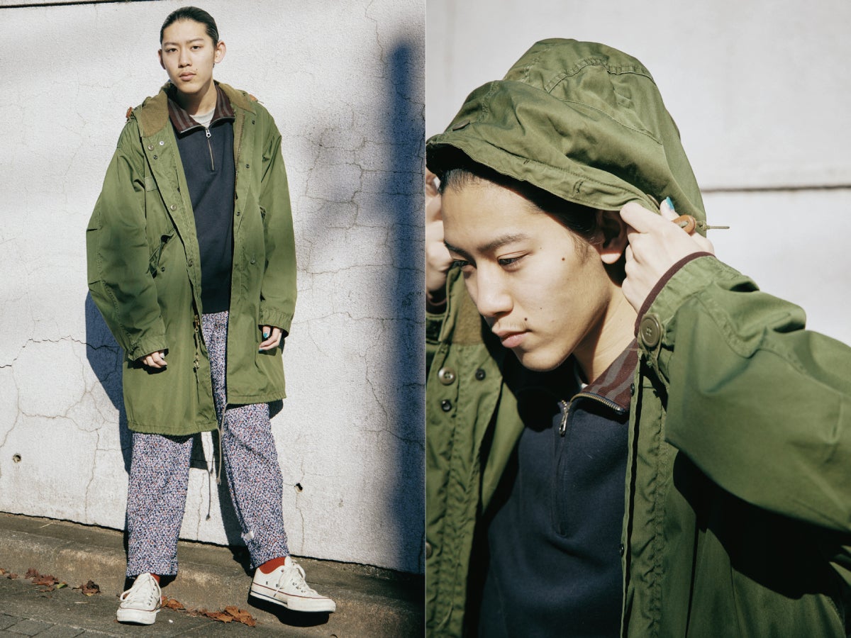 コンバースと色使いで絶妙な足し引き！デッドストックM65を着こなすお手本コーデ【おしゃれな人たちのハイ＆ローSNAP】