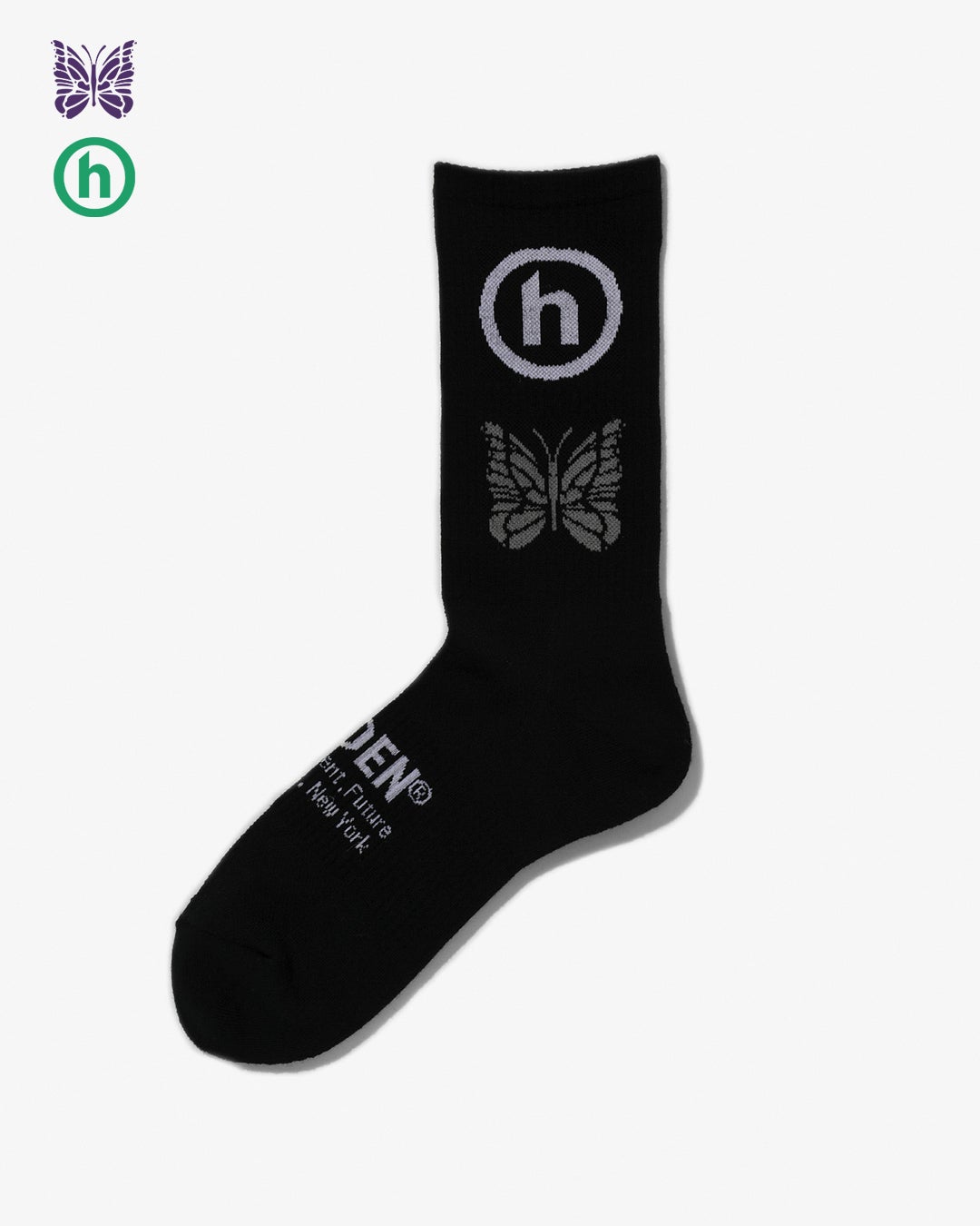 NEEDLES×HIDDEN　ニードルズ×ヒドゥン　コラボレーションアイテム　第一弾　Jacquard Socks – Papillon x Hidden ￥2,530 Black x White x Grey