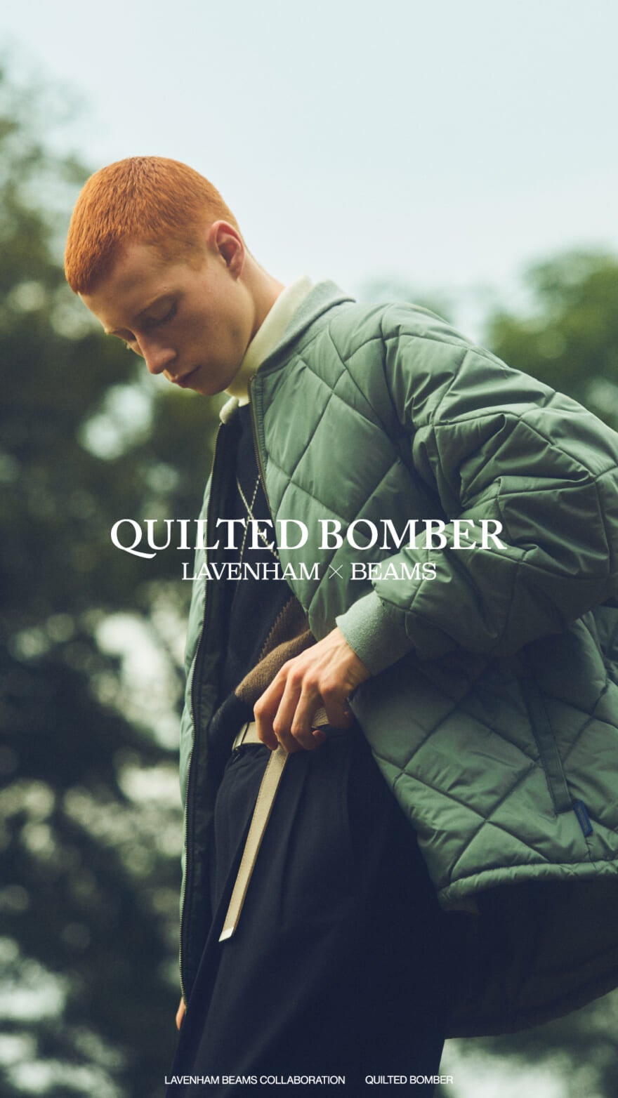 ラベンハム　ビームス　コラボ　ジャケット　LAVENHAM × BEAMS　『QUILTED BOMBER』 　オリーブ