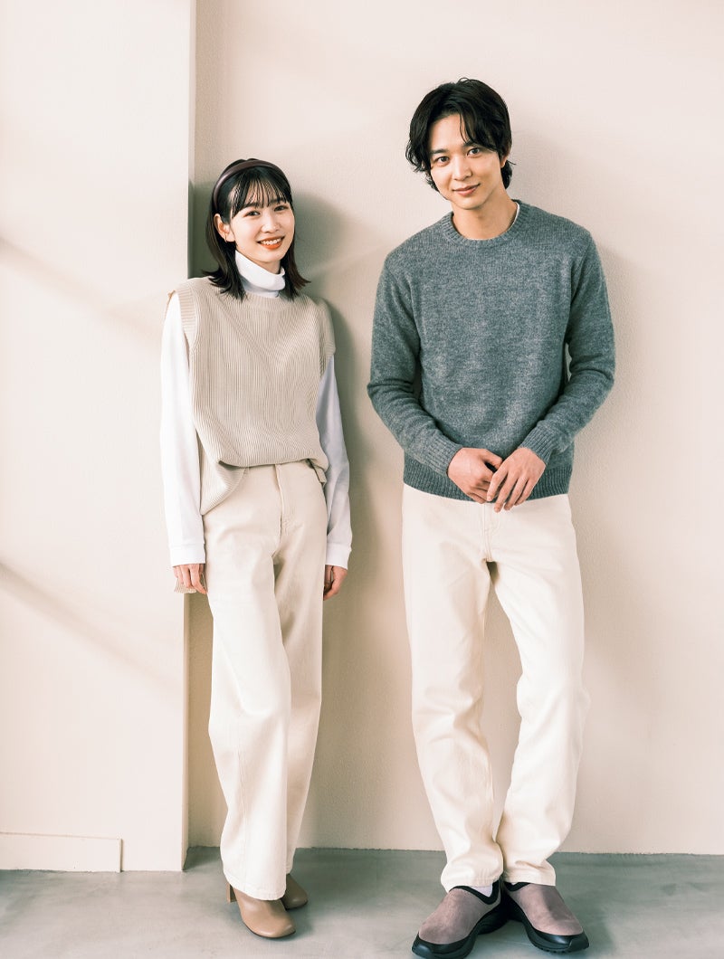 無印良品　生成色デニム　鈴木仁＆岡本夏美