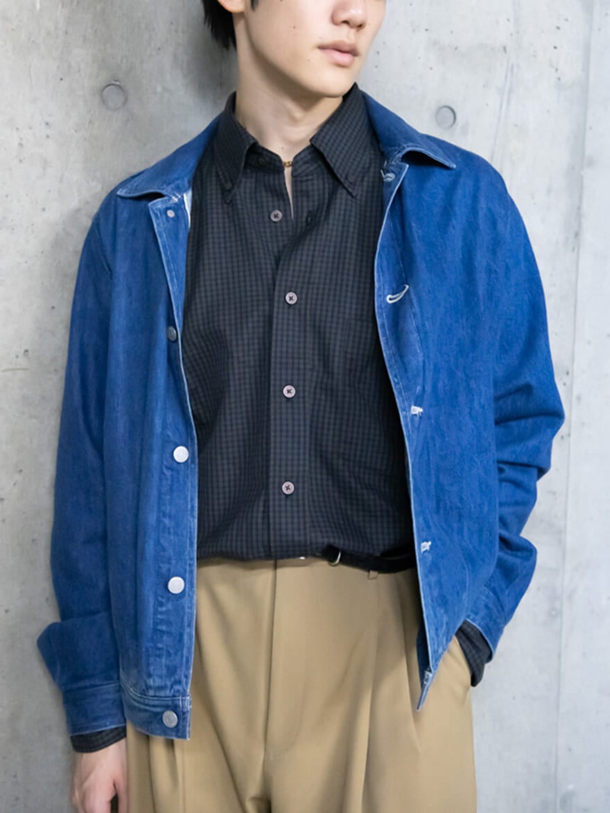 L【新品未使用】ユニクロU ツイルオーバーサイズチェックシャツ BLUE ②
