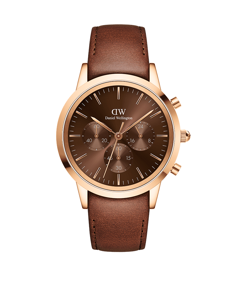 ダニエル・ウェリントンのメンズ腕時計「アイコニック クロノグラフ」（レザーベルト、ブラウン）の商品画像