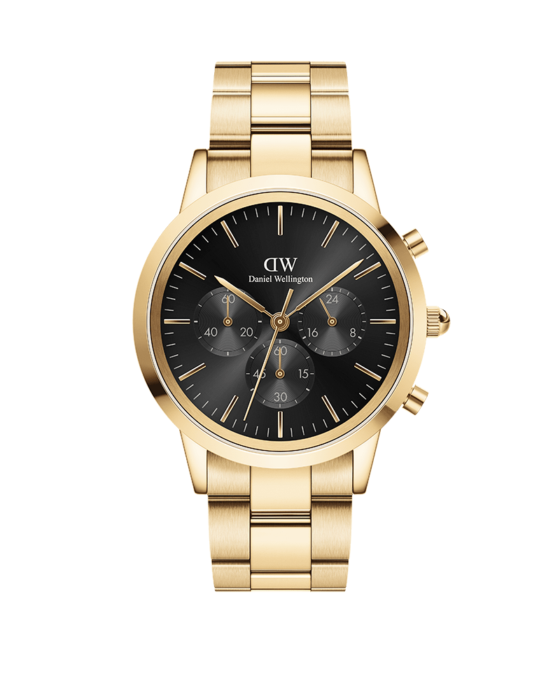 ダニエル・ウェリントンのメンズ腕時計「アイコニック クロノグラフ」（イエローゴールド、ブラック）の商品画像