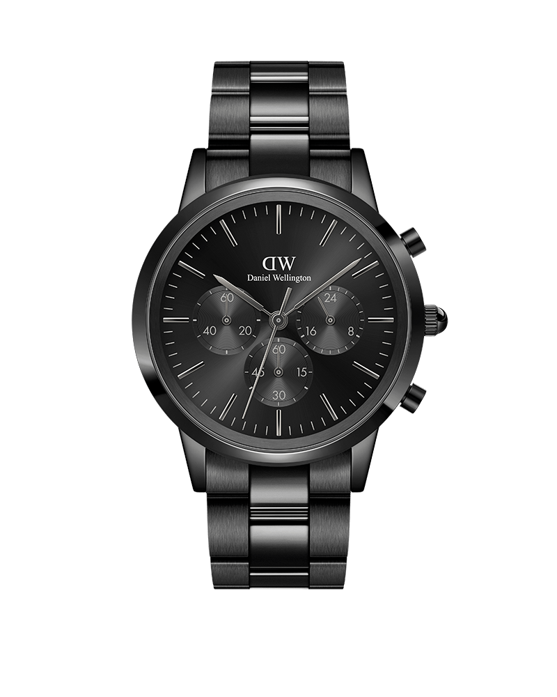 ダニエル・ウェリントンのメンズ腕時計「アイコニック クロノグラフ」（スチールベルト、ブラック）の商品画像
