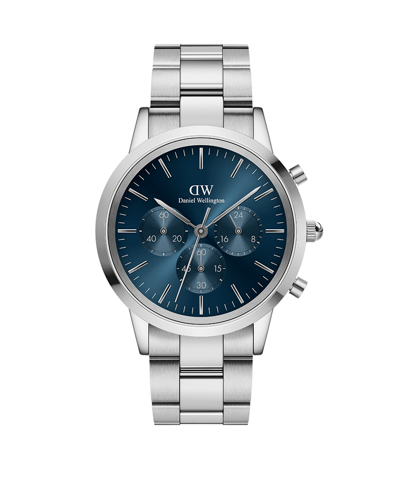 ダニエル・ウェリントンのメンズ腕時計「アイコニック クロノグラフ」（シルバー、ブルー）の商品画像
