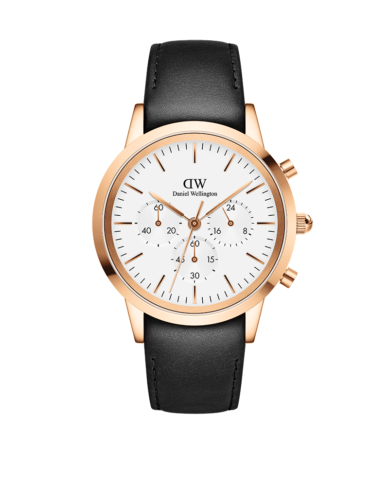 ダニエル・ウェリントンのメンズ腕時計「アイコニック クロノグラフ」（レザーベルト、ホワイト）の商品画像