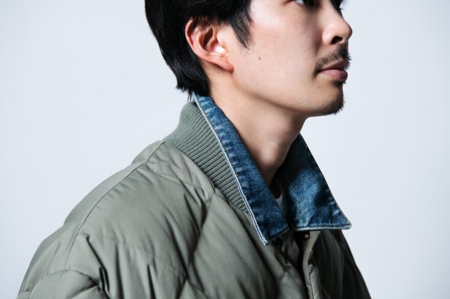 P.H.DESIGNS×SUPER A MARKET ジャケット(ピー・エイチ デザインズ×スーパー エー マーケット)¥165,000/スーパー エー マーケット 青山 井上直哉さん/TOMORROWLAND プレス ダイヤモンドステッチ 襟