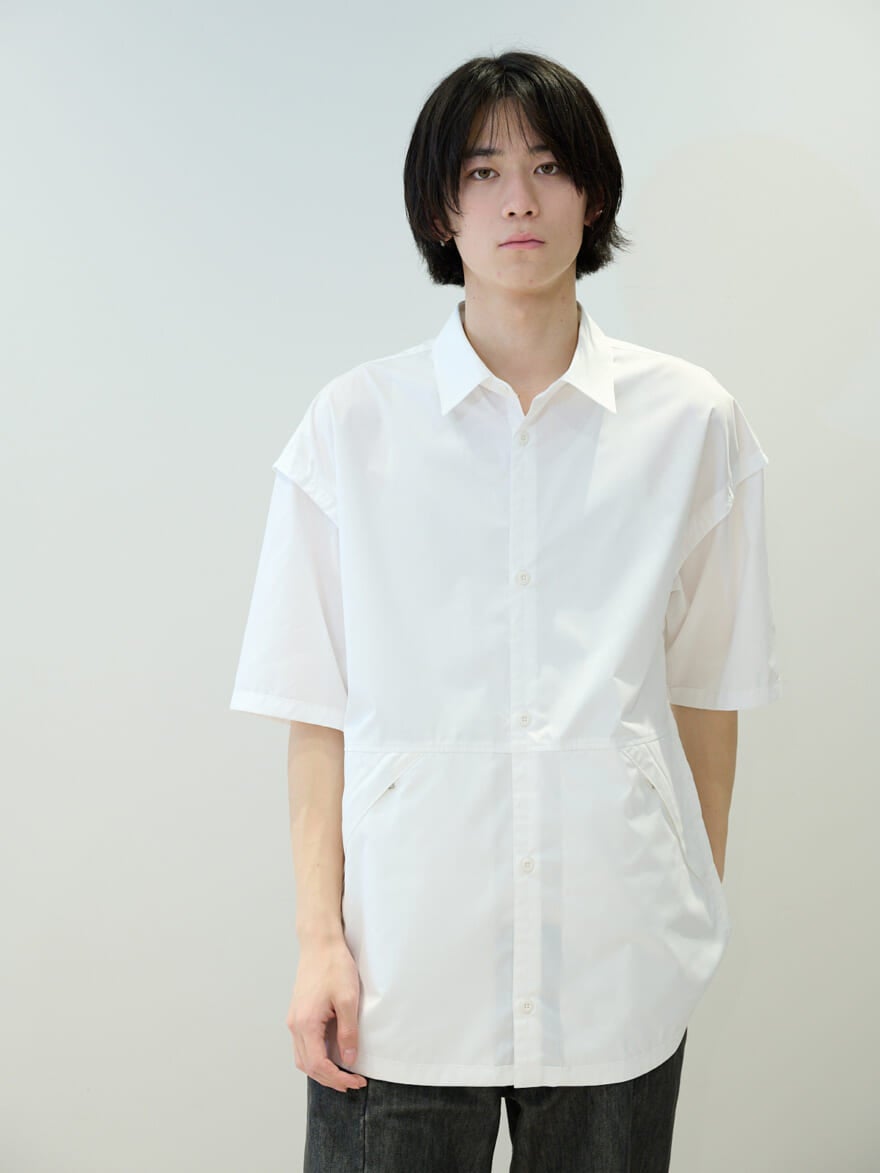 ジーユーとアンダーカバーのコラボ　レビュー　GU × UNDERCOVER　ジップポケットシャツ(5分袖) 　ホワイト　白