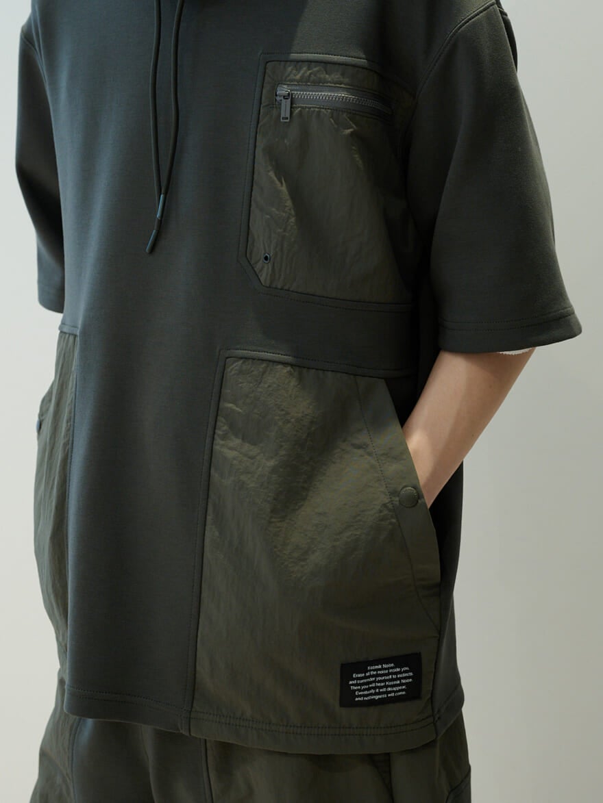 ジーユーとアンダーカバーのコラボ　レビュー　GU × UNDERCOVER　ダブルフェイスパーカ(5分袖) 　オリーブ　フロントポケット