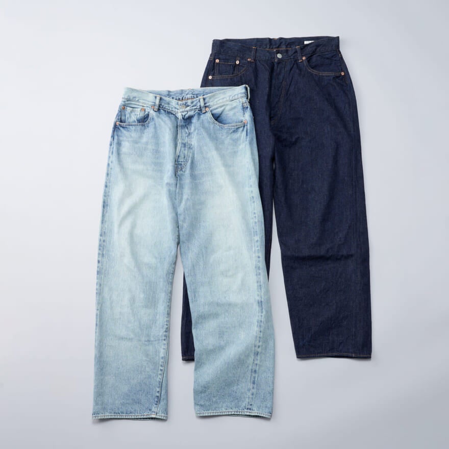 COMOLI DENIM 5P PANTSのネイビーとブリーチ