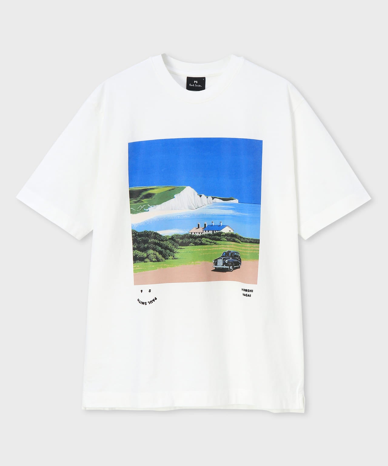 PS Paul Smith Happy ポールスミス ラストレーター永井博 コラボ イギリスの自然 モチーフ 半袖Tシャツ ホワイト