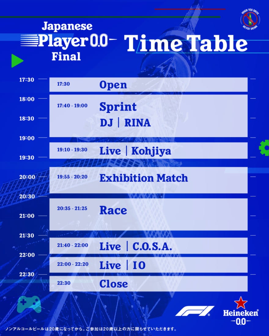 ビームス Heineken®︎ esports大会「Japanese Player 0.0 Final」　　ライブDJ　タイムテーブル