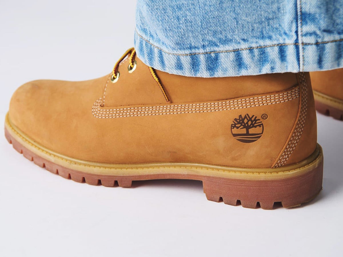 ティンバーランド★焦げ茶色系デニムシャツジャケットＭ★即決h MTimberland ティンバーランド 襟レザー 3rdタイプ デニム