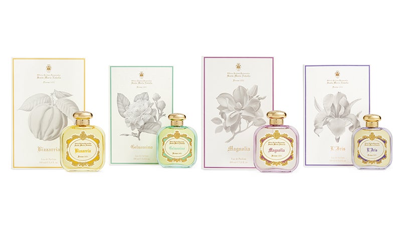 サンタ・マリア・ノヴェッラが2024年3月に発売する新作香水（オードパルファム）4種類のボトルとパッケージ