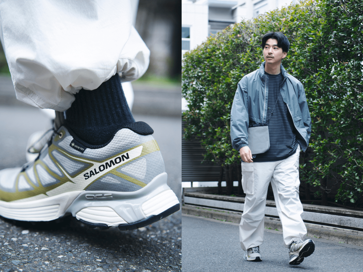 「サロモン」のゴアテックススニーカー、携帯できるジャケット…機能性で選んだ大人のアウトドアコーデ【オシャレな人が買ってよかった新作アイテムスナップ／DAY26】