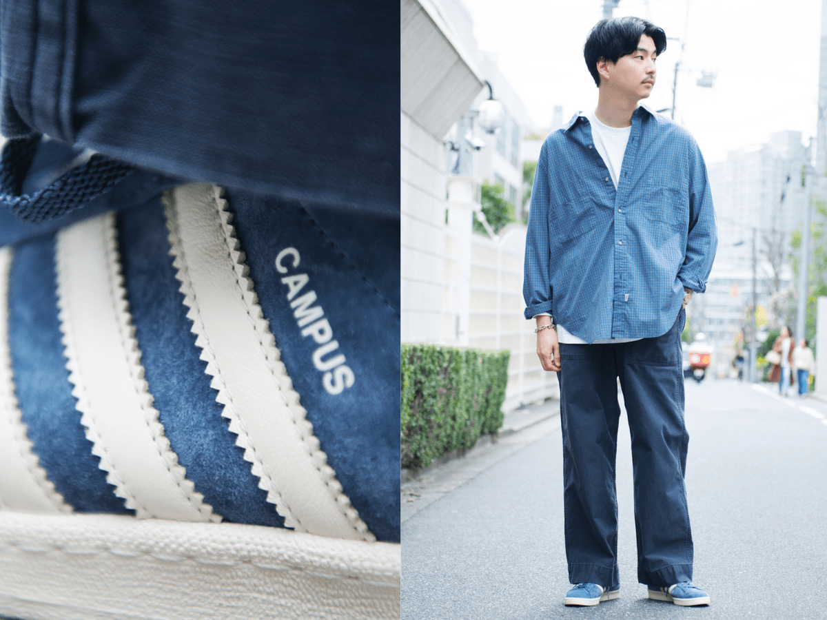 「アディダス」の別注キャンパスはレトロブルー。ワントーンコーデのアクセントに！【オシャレな人が買ってよかった新作アイテムスナップ／DAY8】