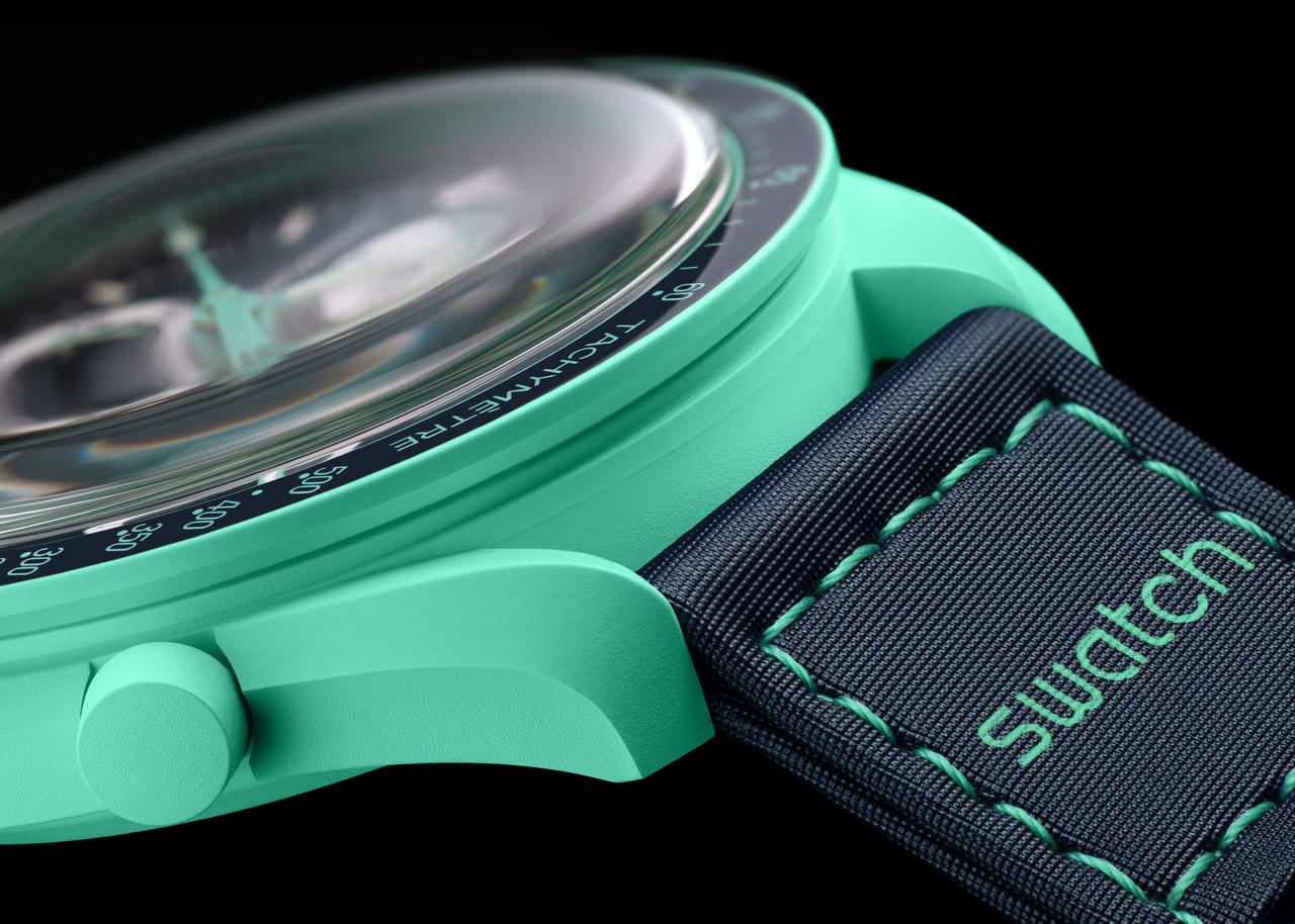 OMEGA オメガ コラボ Swatch スウォッチ 3種類の新しい Bioceramic MoonSwatch MISSION ON EARTHウォッチ グリーン バンド 繋ぎ目