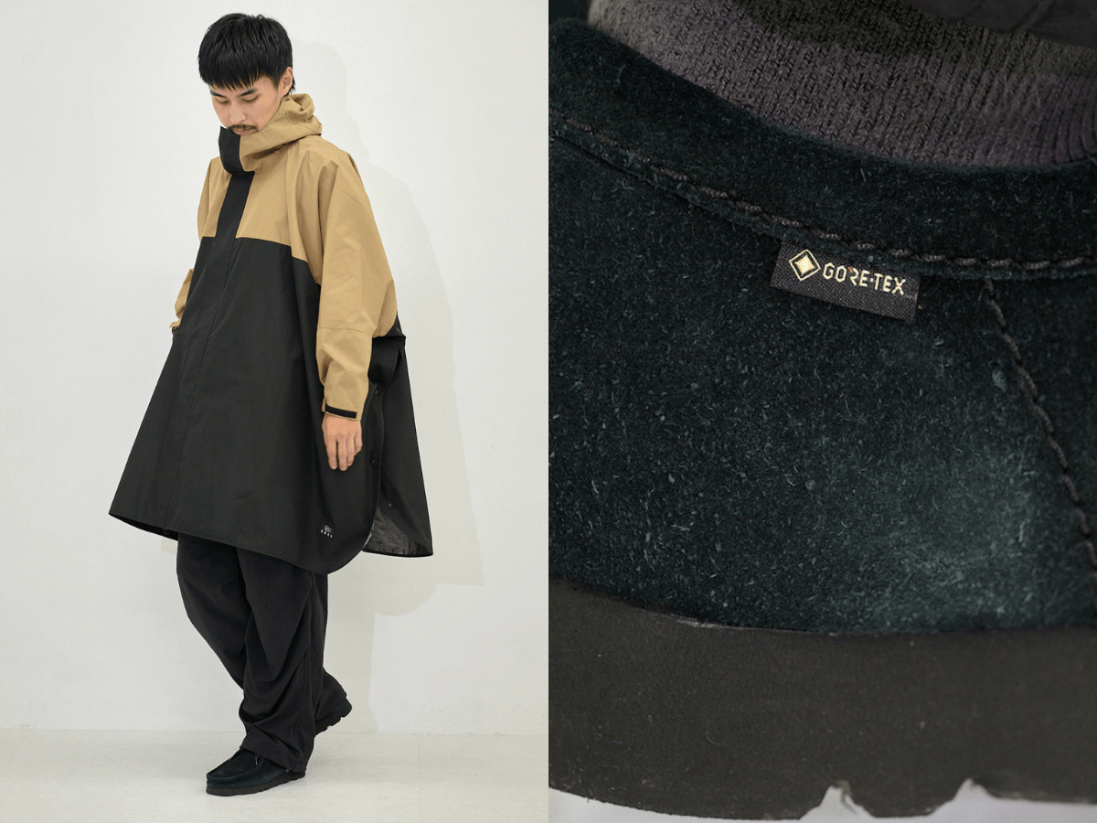 ゴアテックスな「黒いクラークス」は雨の日も大活躍！大人カラーのポンチョと合わせてお洒落を楽しむ【オシャレな人が買ってよかった新作アイテムスナップ／DAY23】