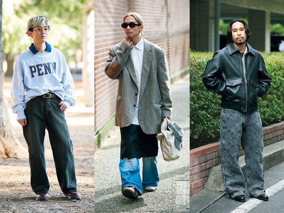 ワイドデニムの足元はドクターマーチンの革靴、アディダスのスニーカー…オシャレな人の愛用デニムと正解着こなしスナップ３選！