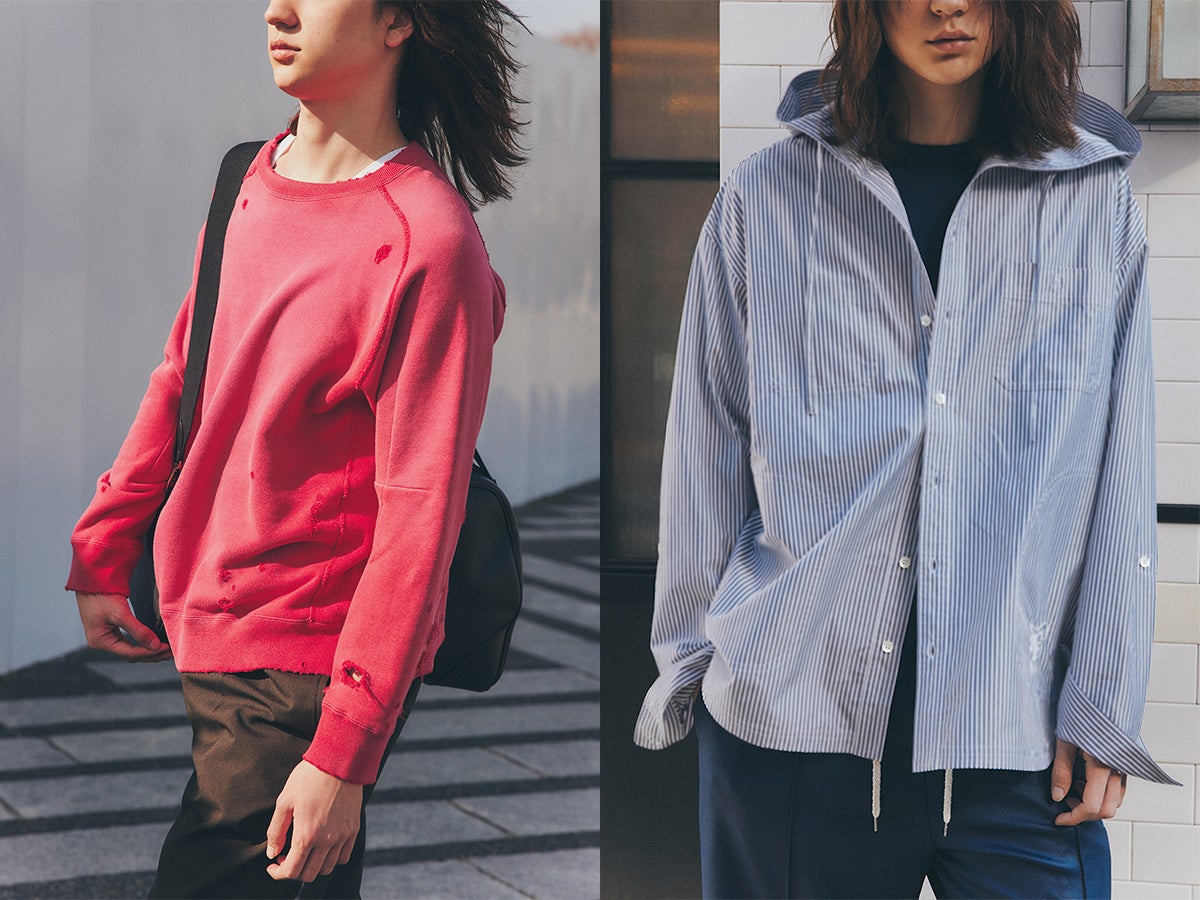 “ダーティ”なスウェットにストリートなフード衿シャツ。４月に買うべき「トレンドトップス」５選！