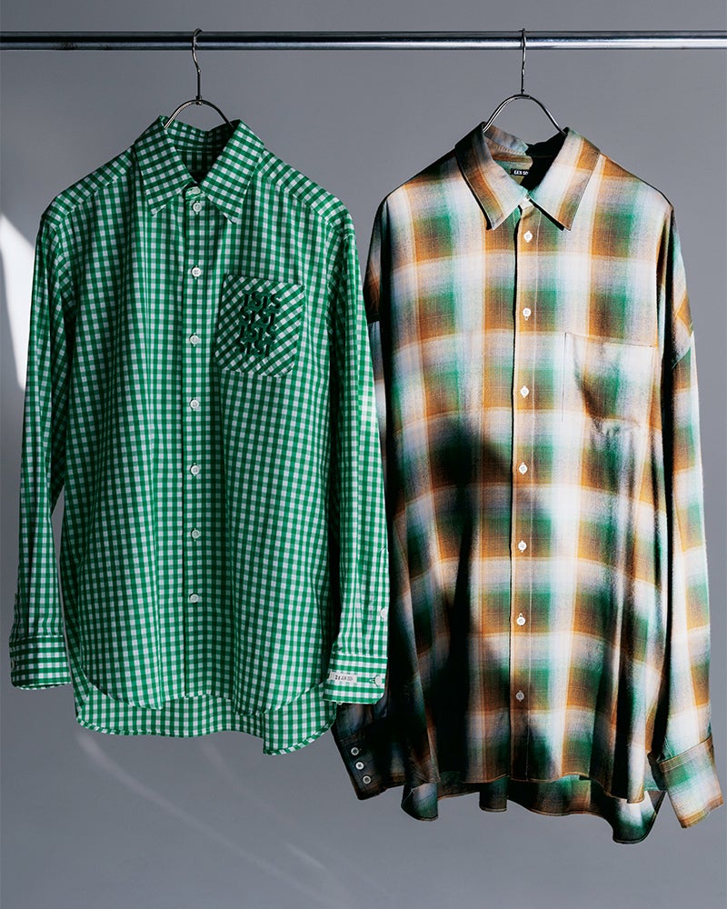 レシスのオンブレチェックシャツとティーエスティーエスのギンガムチェックシャツ