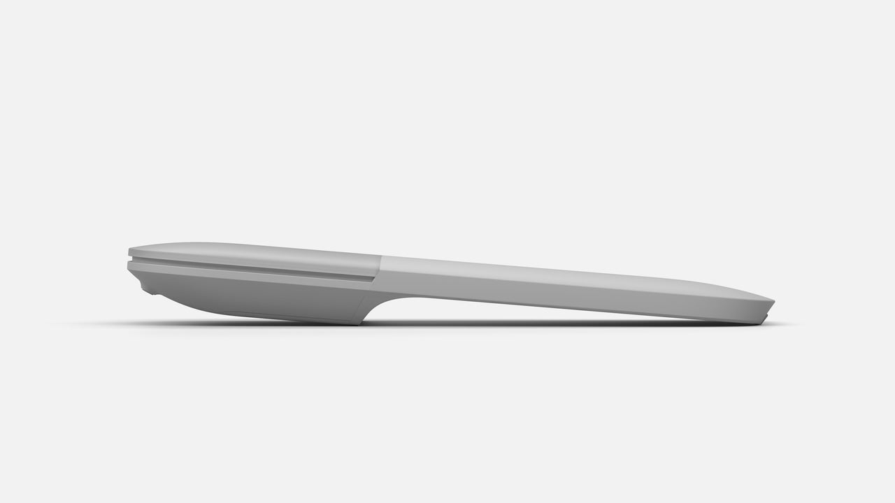 「Surface アーク マウス」の商品画像　色はグレー　伸ばして電源オフの状態