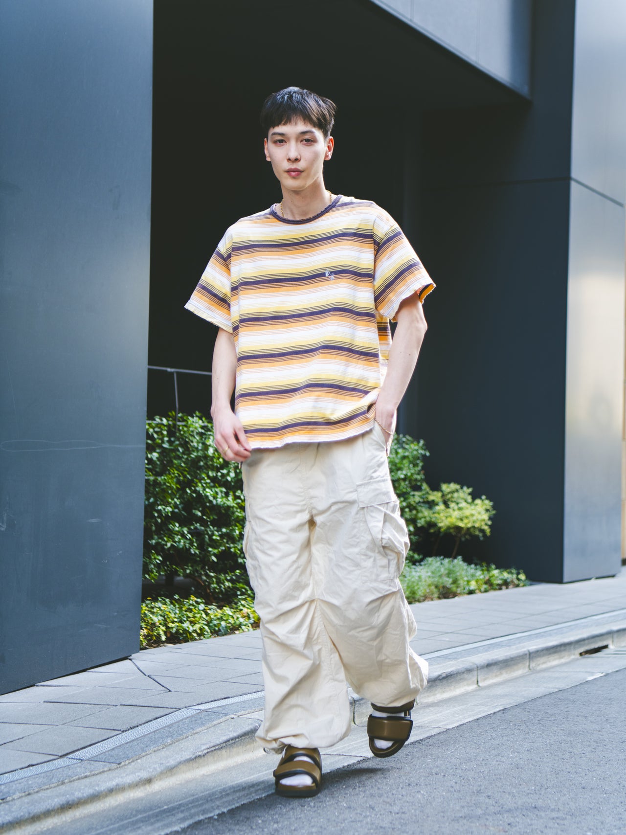 守屋光治の夏の私服のサンダル着こなし