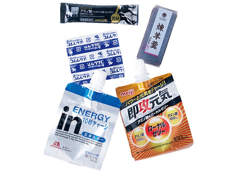 inゼリー、matsukiyo LAB アミノ3200などの行動食やサプリ