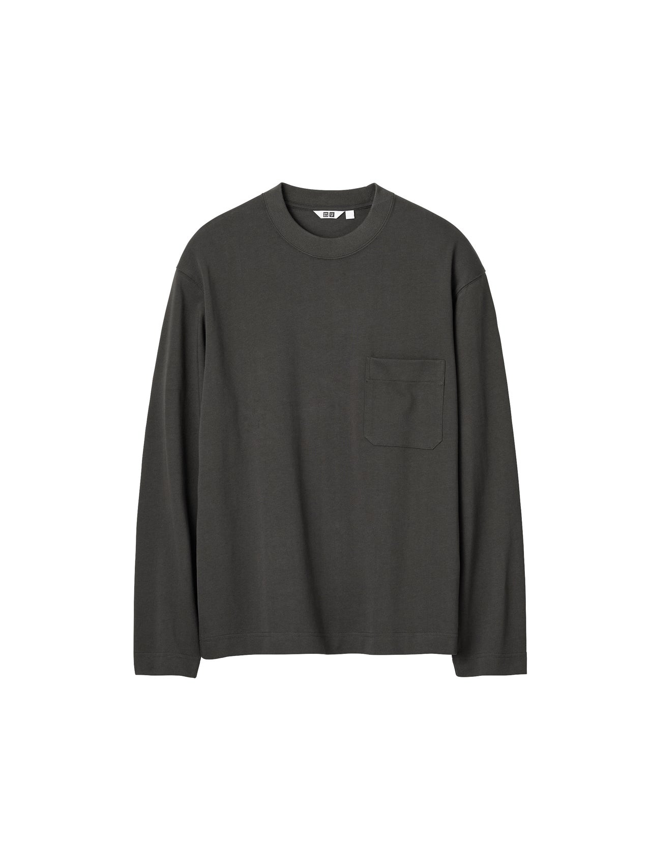 ユニクロ ユー2025年秋冬最新作のクルーネックTシャツ長袖のダークグレー