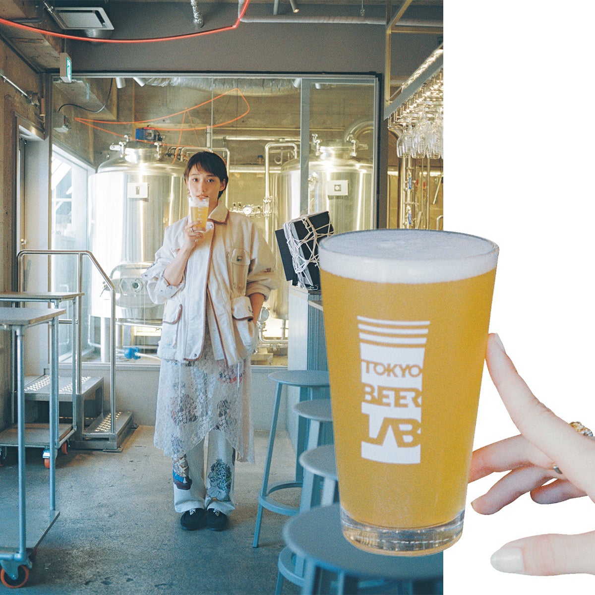 ビールを立ち飲みする白本彩奈