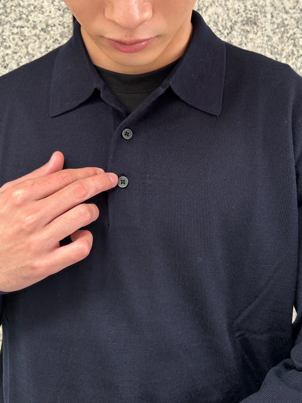 無印良品の紳士 洗える ウール ハイゲージポロの着用寄り