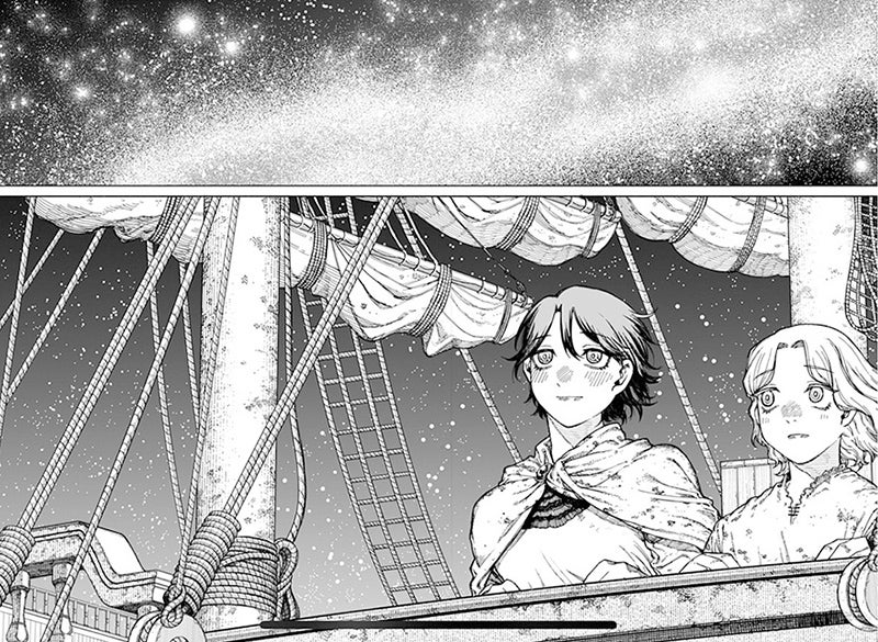 漫画『ケントゥリア』より、ユリアン（右）が船で出会った女性・ミラ（左）と過ごすシーン。