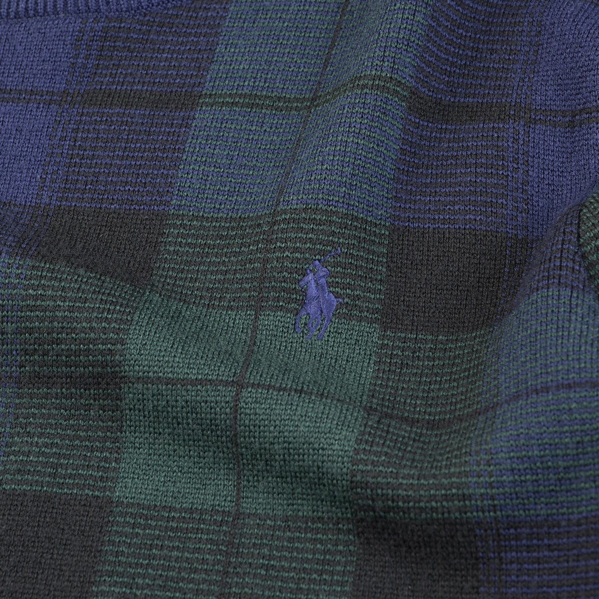 ポロ ラルフ ローレンのチェック ウォッシャブル ウール セーターのポニー刺しゅう