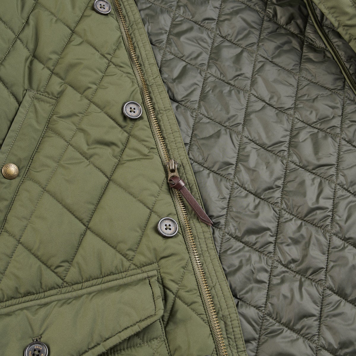 ポロ ラルフ ローレンのキルテッド カー コートの裏地とジップ