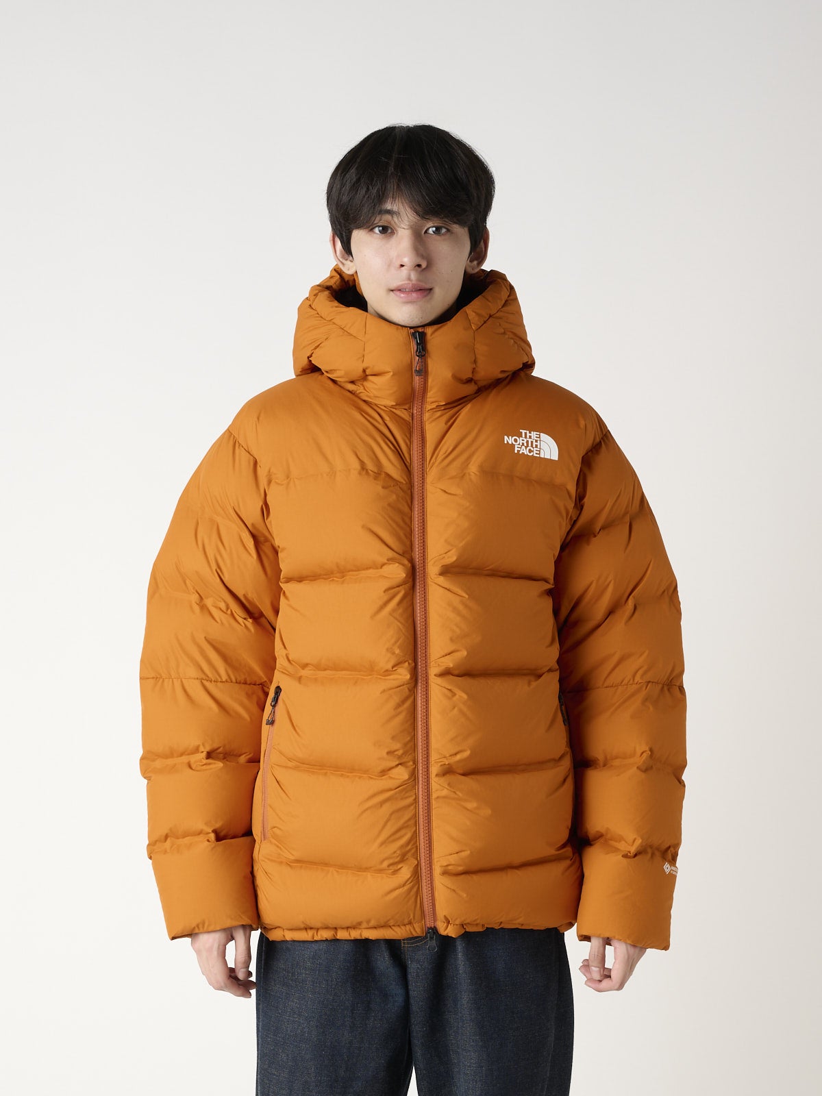 ザ・ノース・フェイスのEX ビレイヤーパーカ ダウンジャケットの着用