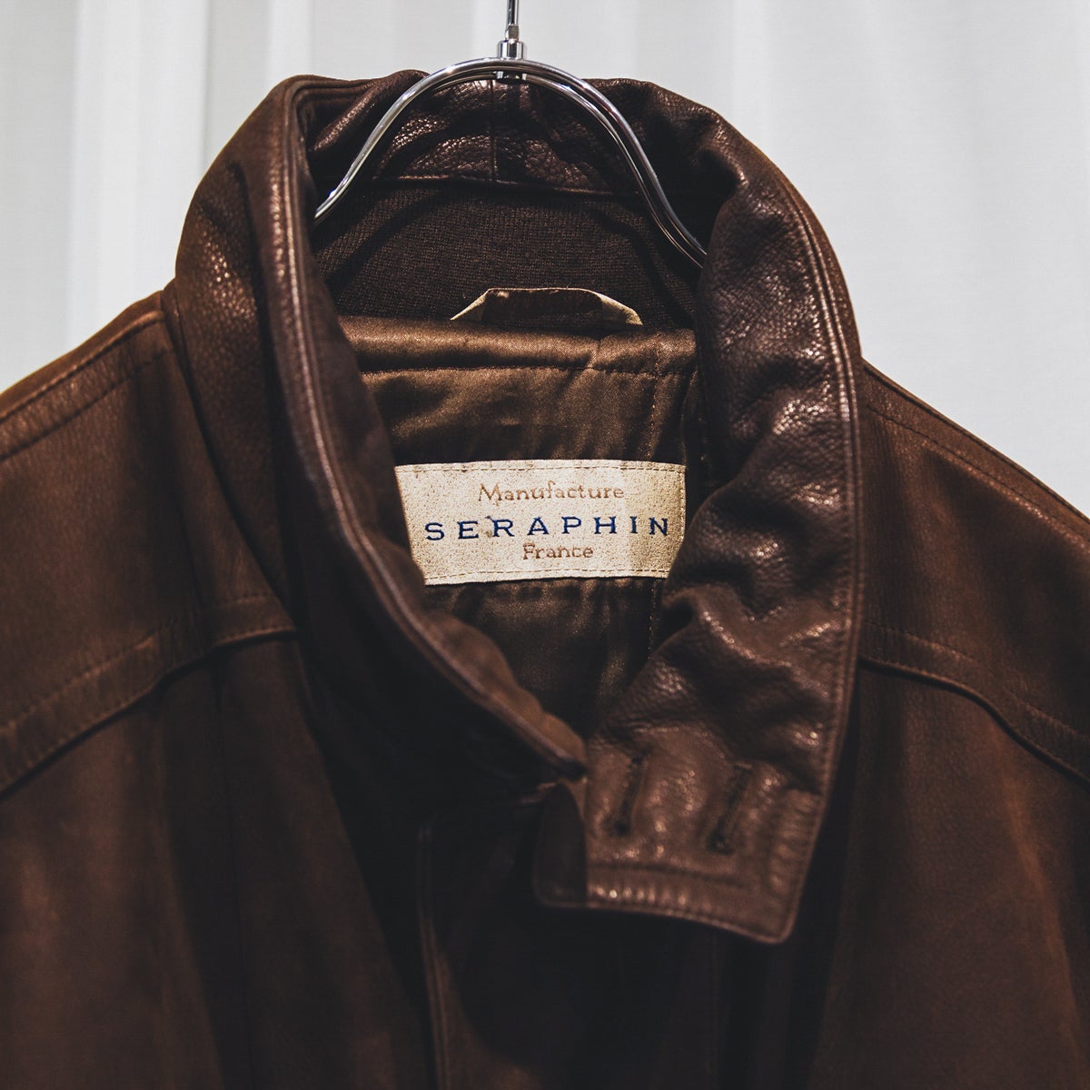 90’s セラファンのレザーコート。タグのアップ。