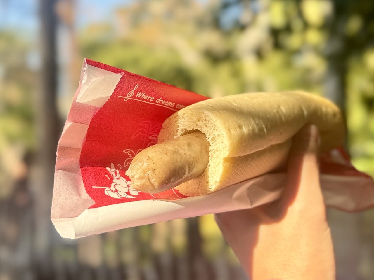 ディズニーシー食べ歩き定番メニューおすすめ「ユカタンソーセージドッグ」別角度