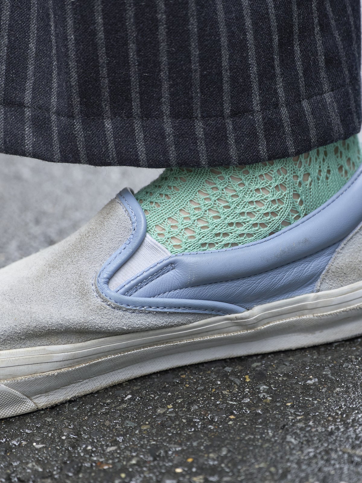 ヴァンズスリッポン　レザーの切り替えし