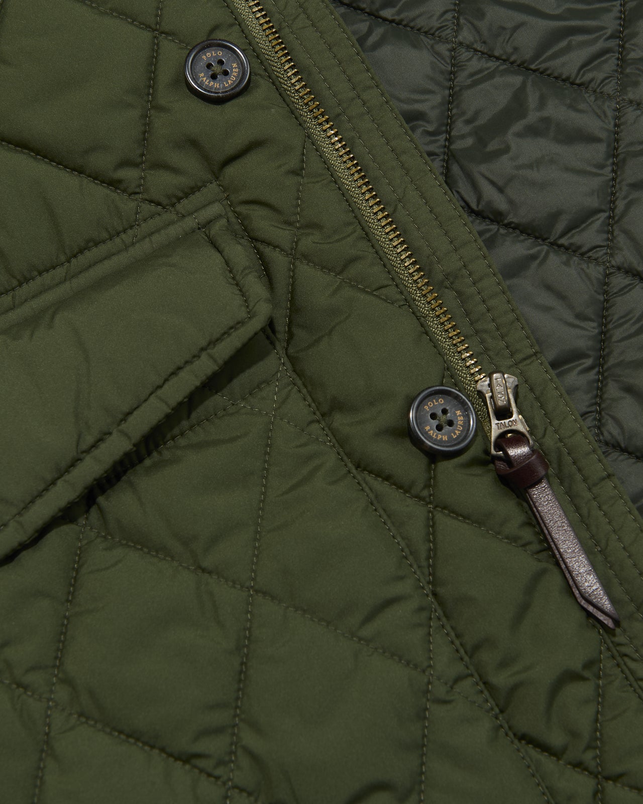 ポロ ラルフ ローレンのキルテッド カー コートのジップ