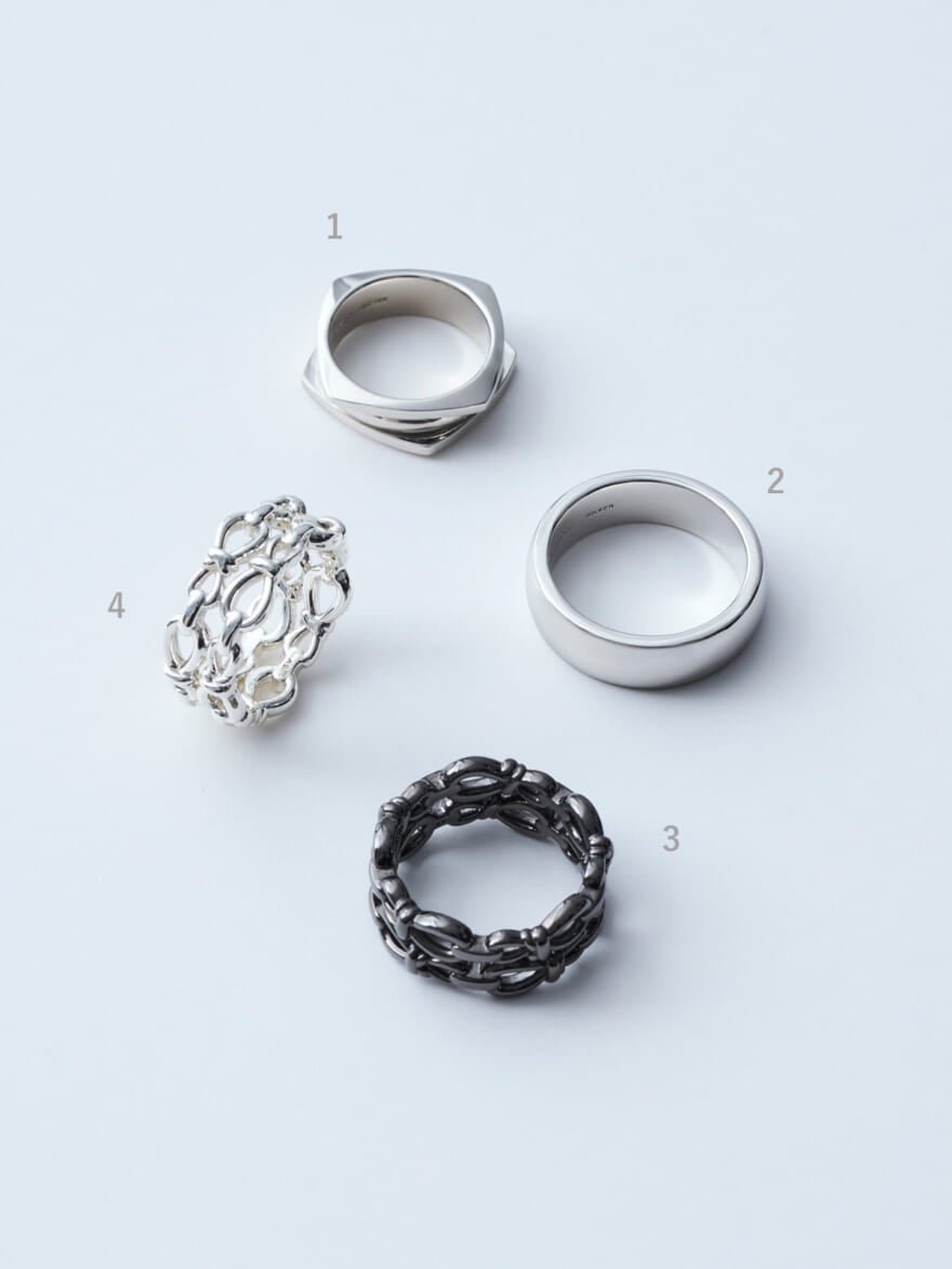 国産ジュエリーブランド「4℃オムプラス」のリング4種類