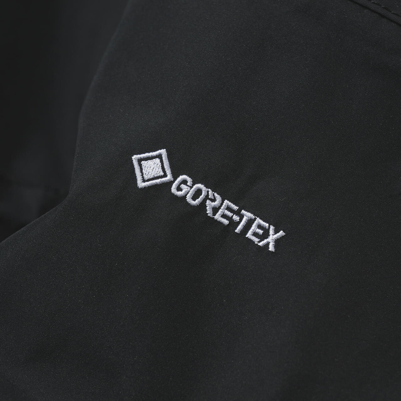 ザ・ノース・フェイスの黒い中綿ジャケット/マウンテンインサレーションジャケットのゴアテックスロゴ