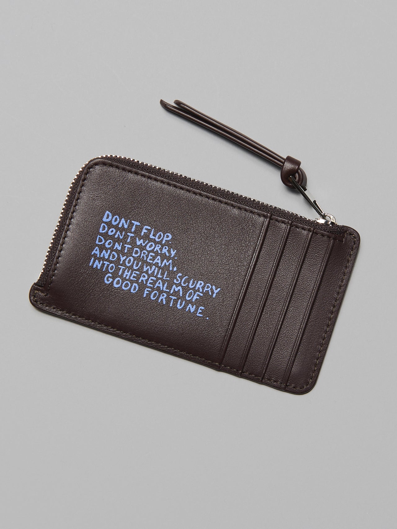 ロエベの新作レザー財布/キャッツ コインカードホルダーの背面のカードスロット、ポエムのレタード