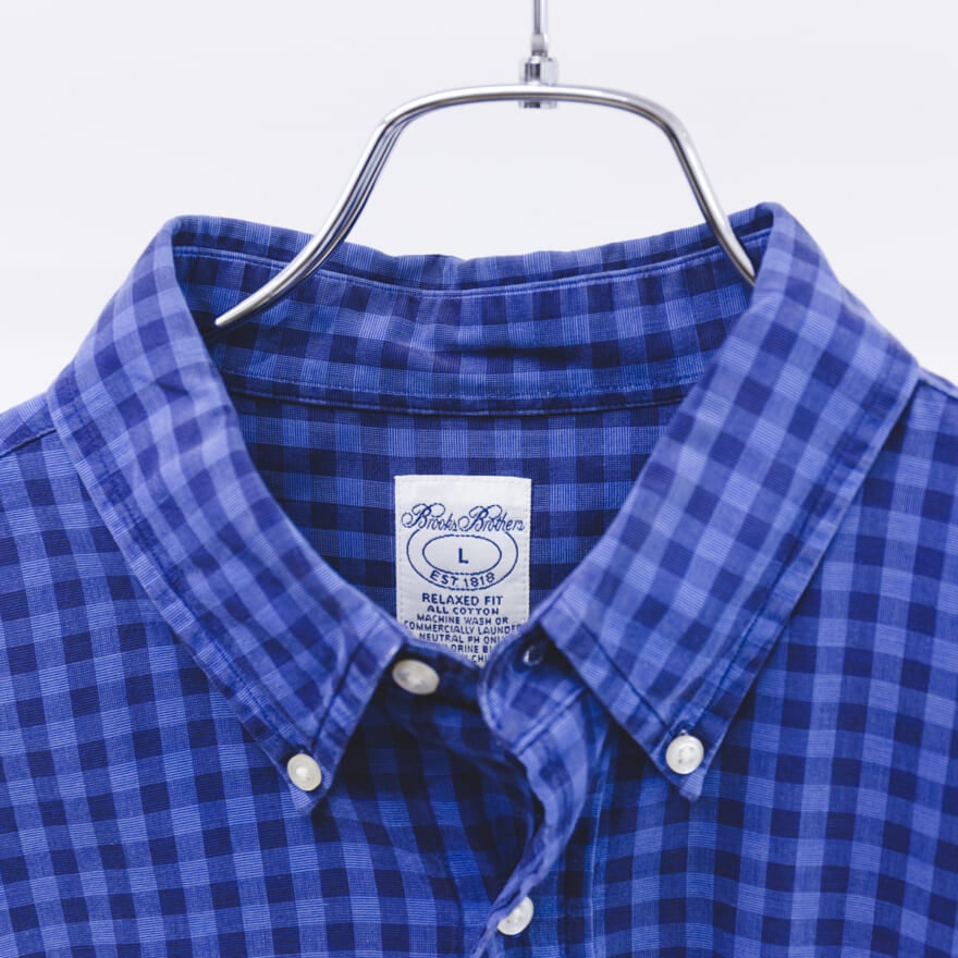 90&rsquo;s ブルックス ブラザーズのチェックシャツ。襟のロゴマーク。