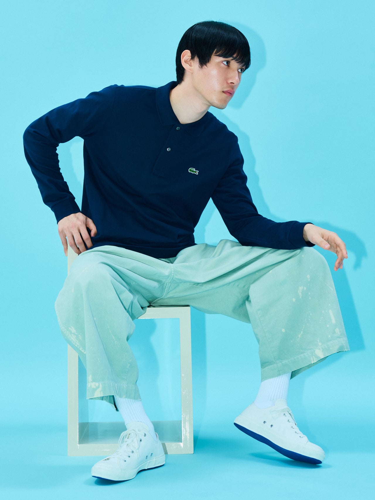 ラコステ、オリジナルフィット 長袖ポロシャツ、全身カット、高橋璃央