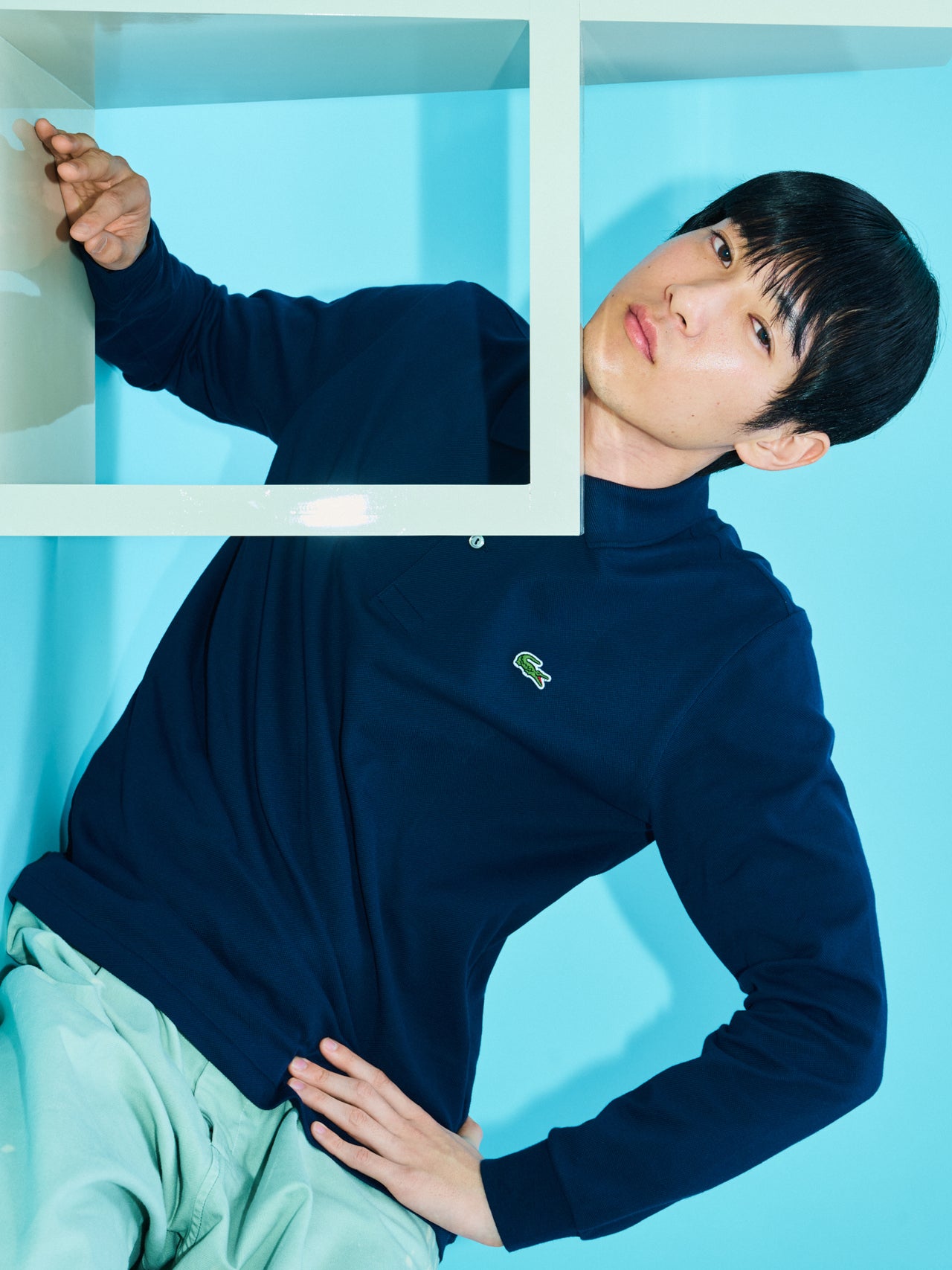 ラコステ、オリジナルフィット 長袖ポロシャツ、寄りカット、高橋璃央