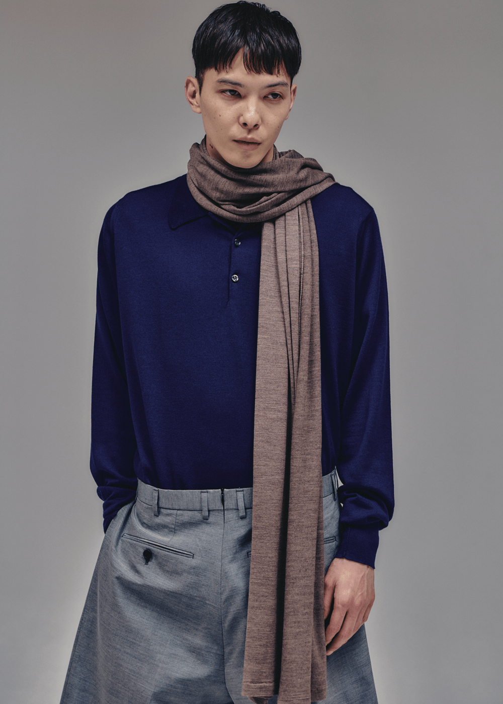 ジョンスメドレー、大判ウールニットストール、寄りカット、守屋光治