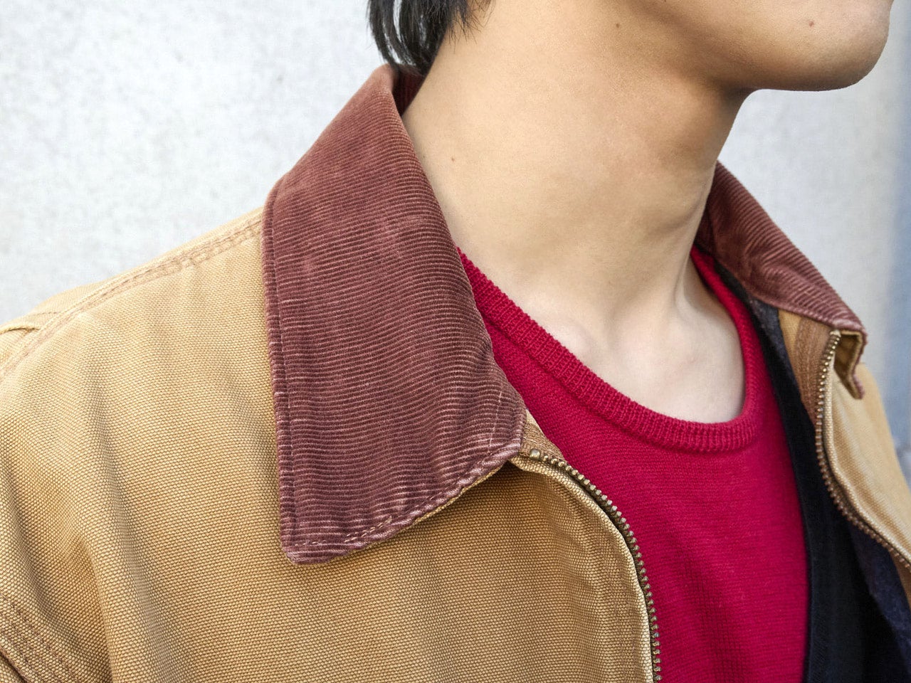 三鴨さん カーハート ジャケット 襟元